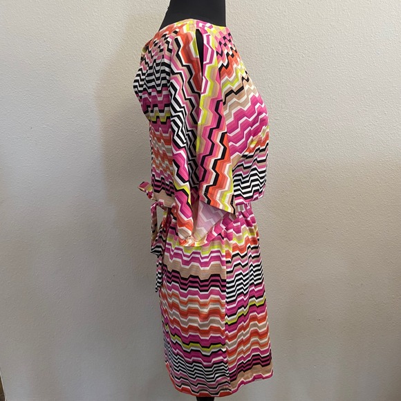 Trina Turk Women's XS Mini Belted Dress Geometric Print Pink Orange Shift Casual - Picture 2 of 11